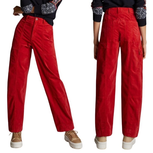 ANTHROPOLOGIE Pants - Women's Corduroy Red Cargo Barrel Pants Size 10 Vintage Vibe Music Festival